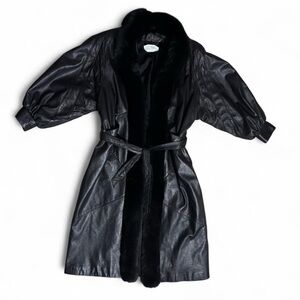 Black Leather Coat with Fur Trim